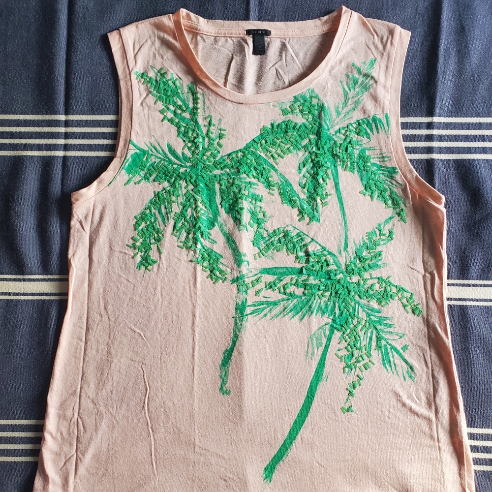 J. Crew Muscle Tank Top with Sequin Palm Trees